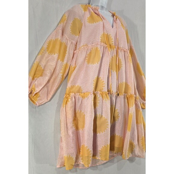 NWT J. Marie Sarah Dress Tiered Babydoll Balloon Slv Pockets Pink Orange Flowy S - Picture 10 of 15